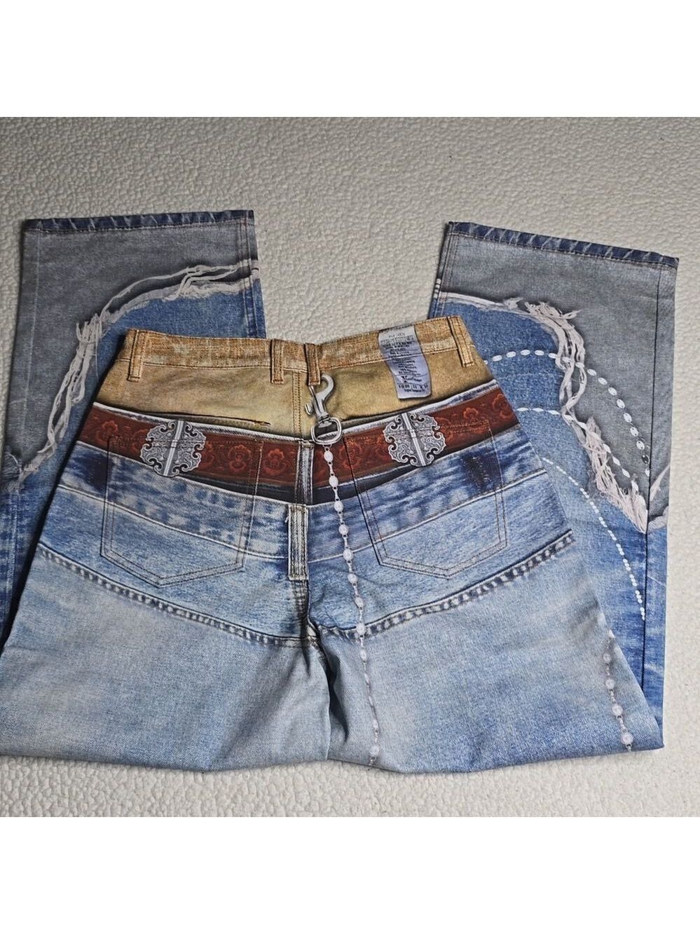 3169 NWT YADcrew丨3D Waistband Print Loose Fit Denim Jeans Sz Small - Picture 7 of 14
